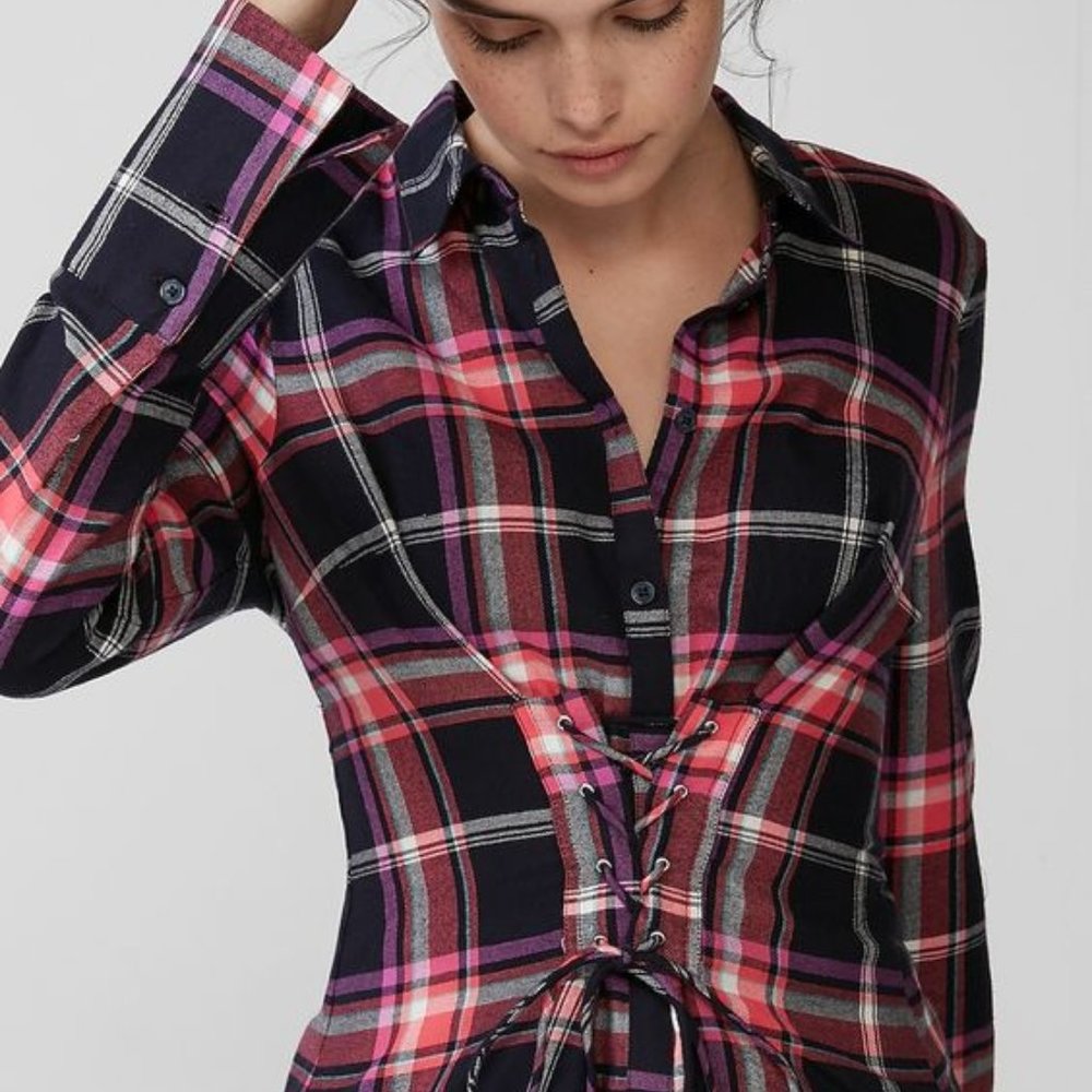 Corset Front Cotton Flannel Shirt